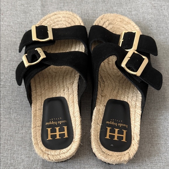 Haute Hippie Black Sandals with Gold Accents nwot - Picture 6 of 6